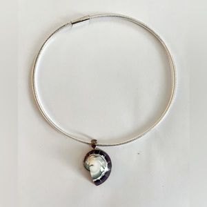 Silver choker with purple shell pendant